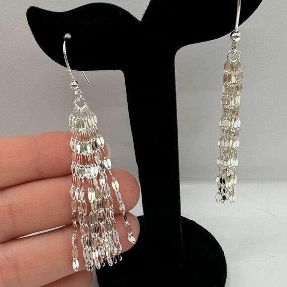 .925 Silver Sparkling Dangle Earrings - Picture 6 of 6